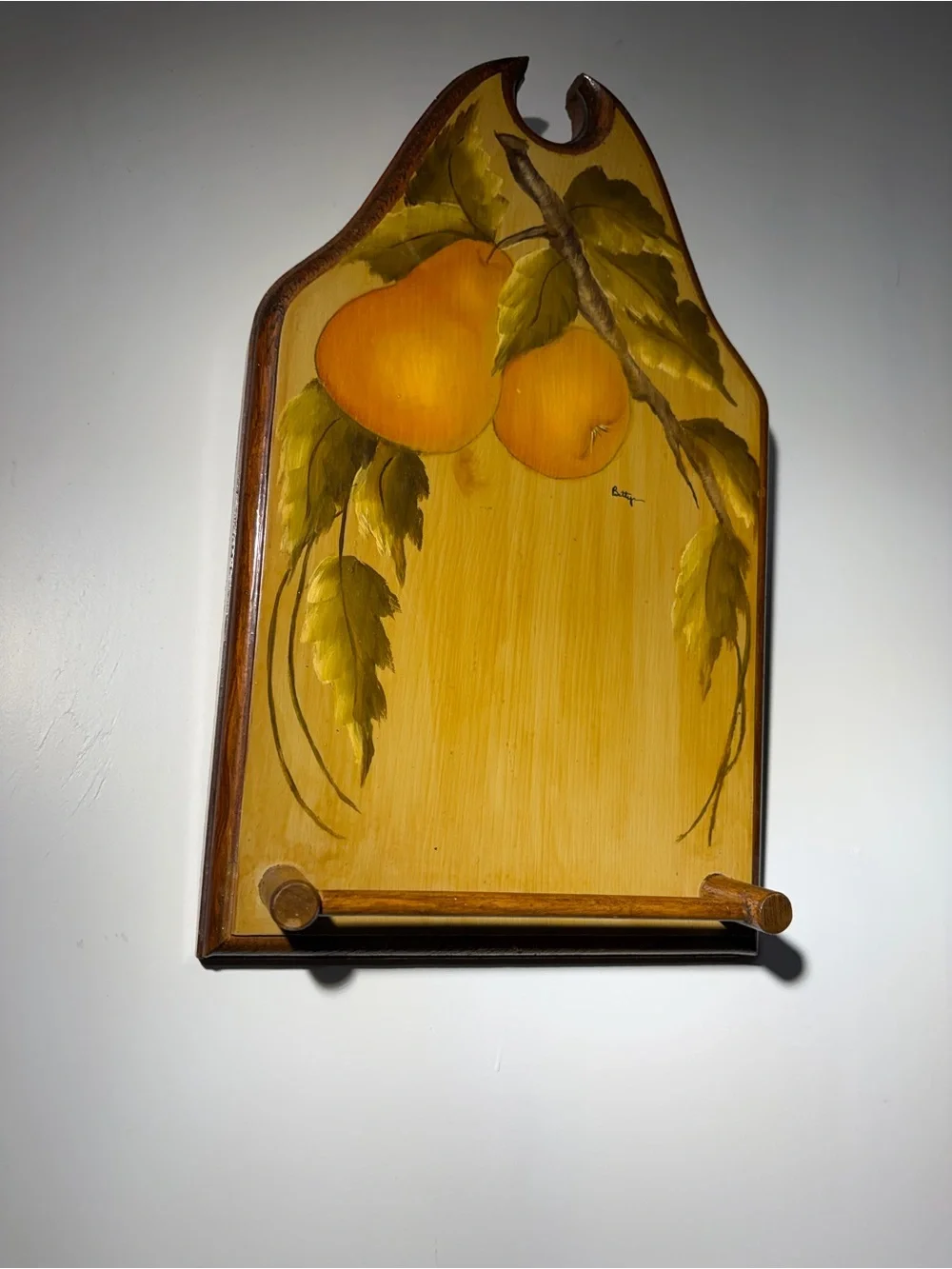 Hand-Painted Yellow and Orange Pear Wall Plaque with rod to hang things